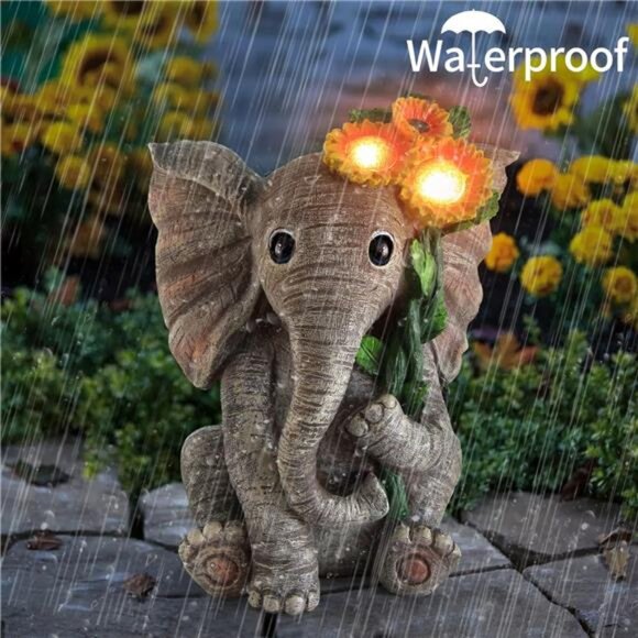 Outdoor Sculpture Figurine Statue Elephant Decor, Solar Garden Statues - Picture 6 of 7